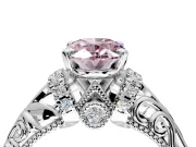 Solitaire Engagement Ring Setting for Fancy Pink Oval Center with Filigree Accent Basket and Prong Head in Platinum