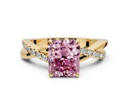 Crossover Engagement Ring Setting for Fancy Pink Radiant Cut Center with Pave and Plain Strands and Prong Head in Yellow Gold