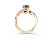 Solitaire Engagement Ring Setting for Fancy Green Oval Center with Pave Bypass Twist Band and Prong Head in Rose Gold