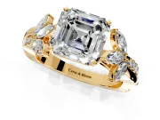 Floral Engagement Ring Setting for Asscher Cut Center with Trailing Marquise Accents and Prong Head in Yellow Gold