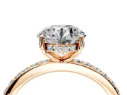 Solitaire Engagement Ring Setting for Round Cut Center with Fine Pave Band and Prong Head in Rose Gold