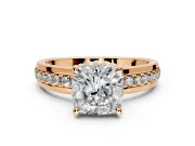 Solitaire Engagement Ring Setting for Cushion Cut Center with Raised Channel Band and Prong Head in Rose Gold