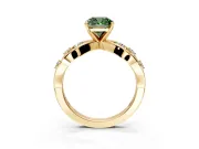 Solitaire Engagement Ring Setting for Fancy Green Cushion Cut Center with Criss-Cross Accent Band and Prong Head in Yellow Gold