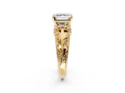 Solitaire Engagement Ring Setting for Asscher Cut Center with Filigree Accent Basket and Prong Head in Yellow Gold