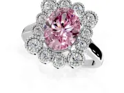 Cluster Halo Engagement Ring Setting for Fancy Pink Oval Center with Milgrain Bezel Accents and Prong Head in White Gold