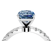 Open Basket Engagement Ring Setting for Fancy Blue Radiant Cut Center with Pave Band and Prong Head in Platinum