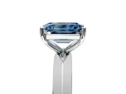 Solitaire Engagement Ring Setting for Fancy Blue Emerald Cut Center with Wide Knife Ridge Band and Prong Head in Platinum