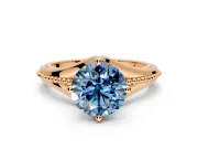 Solitaire Engagement Ring Setting for Fancy Blue Round Cut Center with Milgrain Cathedral Band and Prong Head in Rose Gold