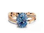Solitaire Engagement Ring Setting for Fancy Blue Oval Center with Pave and Plain Crossover Band and Prong Head in Rose Gold