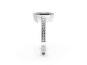 Halo Engagement Ring Setting for Emerald Cut Center with Milgrain Halo, Pave Band and Prong Head in Platinum