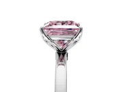 Solitaire Engagement Ring Setting for Fancy Pink Princess Cut Center with Thin Rounded Plain Band and Prong Head in Platinum