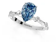 Solitaire Engagement Ring Setting for Fancy Blue Pear-Shaped Center with Bezel Station Band and Prong Head in Sterling Silver