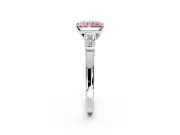 3 Stone Engagement Ring Setting for Fancy Pink Radiant Cut Center with Channel Baguette Accents and Prong Head in Sterling Silver