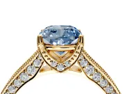 Solitaire Engagement Ring Setting for Fancy Blue Cushion Cut Center with Milgrain-Framed Pave Band and Prong Head in Yellow Gold