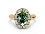 Halo Engagement Ring Setting for Fancy Green Oval Center with Square Band and Prong Head in Yellow Gold