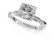 Side Accent Engagement Ring Setting for Cushion Cut Center with Accent Shoulders and Prong Head in Platinum