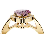 Bezel-Framed Halo Engagement Ring Setting for Fancy Pink Heart-Shaped Center with Pave Band and Prong Head in Yellow Gold