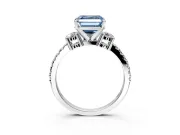 3 Stone Engagement Ring Setting for Fancy Blue Asscher Cut Center with Round Cut Side Accents and Prong Head in Platinum