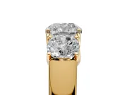 3 Stone Engagement Ring Setting for Cushion Cut Center with Raised Basket Heads and Prong Head in Yellow Gold