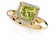 Halo Engagement Ring Setting for Fancy Yellow Princess Cut Center with Tapered Plain Band and Prong Head in Yellow Gold