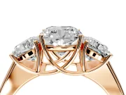 3 Stone Engagement Ring Setting for Cushion Cut Center with Raised Basket Heads and Prong Head in Rose Gold