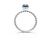 Solitaire Engagement Ring Setting for Fancy Blue Emerald Cut Center with Plain Twisted Rope Band and Prong Head in Sterling Silver