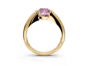 Tension Engagement Ring Setting for Fancy Pink Cushion Cut Center with Wide Tapered Band and Tension Head in Yellow Gold
