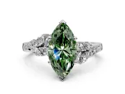 Solitaire Engagement Ring Setting for Fancy Green Marquise Center with Marquise Accent Twist Band and Prong Head in Sterling Silver