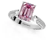 Solitaire Engagement Ring Setting for Fancy Pink Emerald Cut Center with Multi-Row Accents and Prong Head in Platinum
