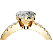 Solitaire Engagement Ring Setting for Heart-Shaped Center with Single Row Accent Band and Prong Head in Yellow Gold
