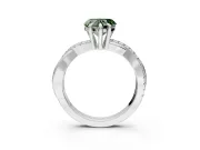 Solitaire Engagement Ring Setting for Fancy Green Heart-Shaped Center with Half-Pave Crossover Band and Prong Head in Sterling Silver