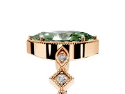 Milgrain Bezel Engagement Ring Setting for Fancy Green Marquise Center with Marquise Stations and Bezel Head in Rose Gold