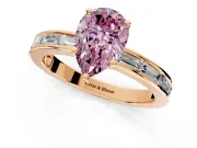 Solitaire Engagement Ring Setting for Fancy Pink Pear-Shaped Center with Channel Baguette Band and Prong Head in Rose Gold