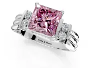 Solitaire Engagement Ring Setting for Fancy Pink Princess Cut Center with Grooved Bar Accent Band and Prong Head in White Gold