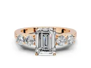 5 Stone Engagement Ring Setting for Emerald Cut Center with Equal Close-Set Accents and Prong Head in Rose Gold