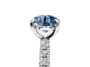 Solitaire Engagement Ring Setting for Fancy Blue Round Cut Center with Shared-Prong Accents and Prong Head in Platinum