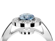 Bezel-Framed Halo Engagement Ring Setting for Fancy Blue Pear-Shaped Center with Pave Band and Prong Head in Platinum