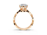 Solitaire Engagement Ring Setting for Cushion Cut Center with Accented Twist Band and Leaf Prong Head in Rose Gold