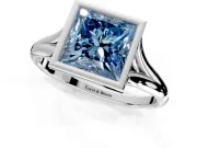 Solitaire Engagement Ring Setting for Fancy Blue Princess Cut Center with V Split Shank and Bezel Head in Platinum