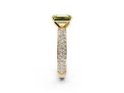 Solitaire Engagement Ring Setting for Fancy Yellow Emerald Cut Center with Domed Multi-Row Pave Band and Prong Head in Yellow Gold