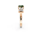 Floral Engagement Ring Setting for Fancy Green Cushion Cut Center with Marquise Cluster Shoulders and Prong Head in Rose Gold