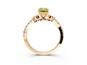 Leaf Motif Engagement Ring Setting for Fancy Yellow Emerald Cut Center with Pave Band and Prong Head in Rose Gold