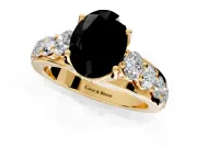 Solitaire Engagement Ring Setting for Fancy Black Oval Center with Graduated Shared Prongs and Prong Head in Yellow Gold