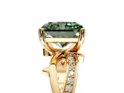 Solitaire Engagement Ring Setting for Fancy Green Radiant Cut Center with Pave and Plain Crossover Band and Prong Head in Yellow Gold