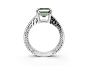 Engraved Engagement Ring Setting for Fancy Green Asscher Cut Center with Milgrain Pave Band and Prong Head in Platinum