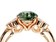 Cluster Engagement Ring Setting for Fancy Green Round Cut Center with Bezel Accent Clusters and Prong Head in Rose Gold