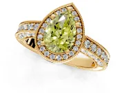 Milgrain Halo Engagement Ring Setting for Fancy Yellow Pear-Shaped Center with Wide Pave Band and Prong Head in Yellow Gold
