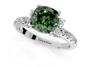 Paired Accent Engagement Ring Setting for Fancy Green Cushion Cut Center with Pave Band and Prong Head in Sterling Silver