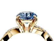 Solitaire Engagement Ring Setting for Fancy Blue Round Cut Center with Half-Pave Crossover Band and Prong Head in Yellow Gold
