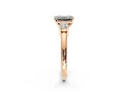 3 Stone Engagement Ring Setting for Emerald Cut Center with Wide Plain Band and Prong Head in Rose Gold